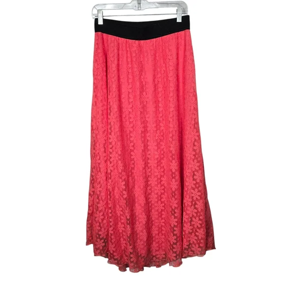 Lularoe Pink Black Floral Lace Maxi Skirt M - Picture 3 of 6